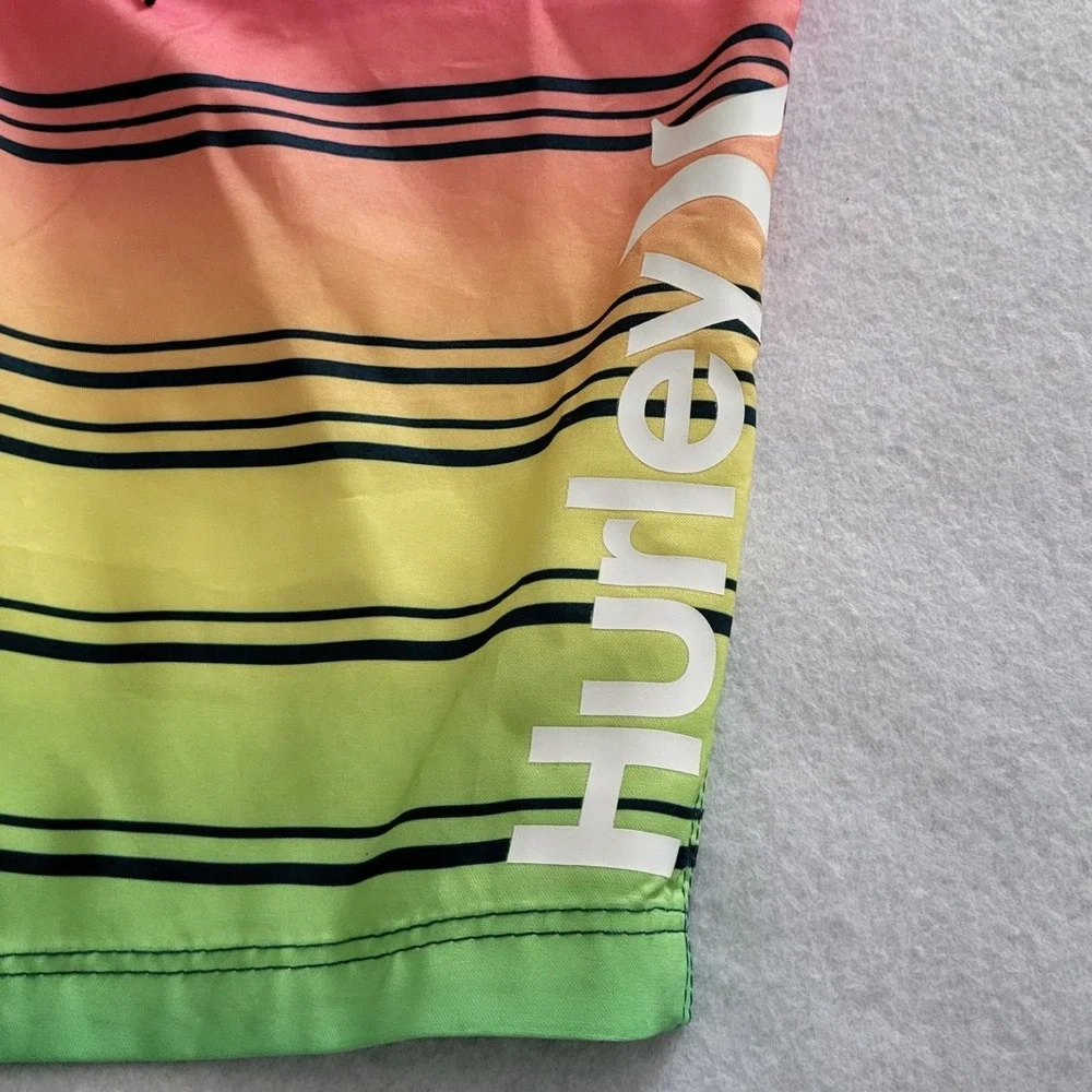 Hurley Board Shorts Boys 10 / 25 Beach Striped Summer Swim Bottoms‎ Colorful